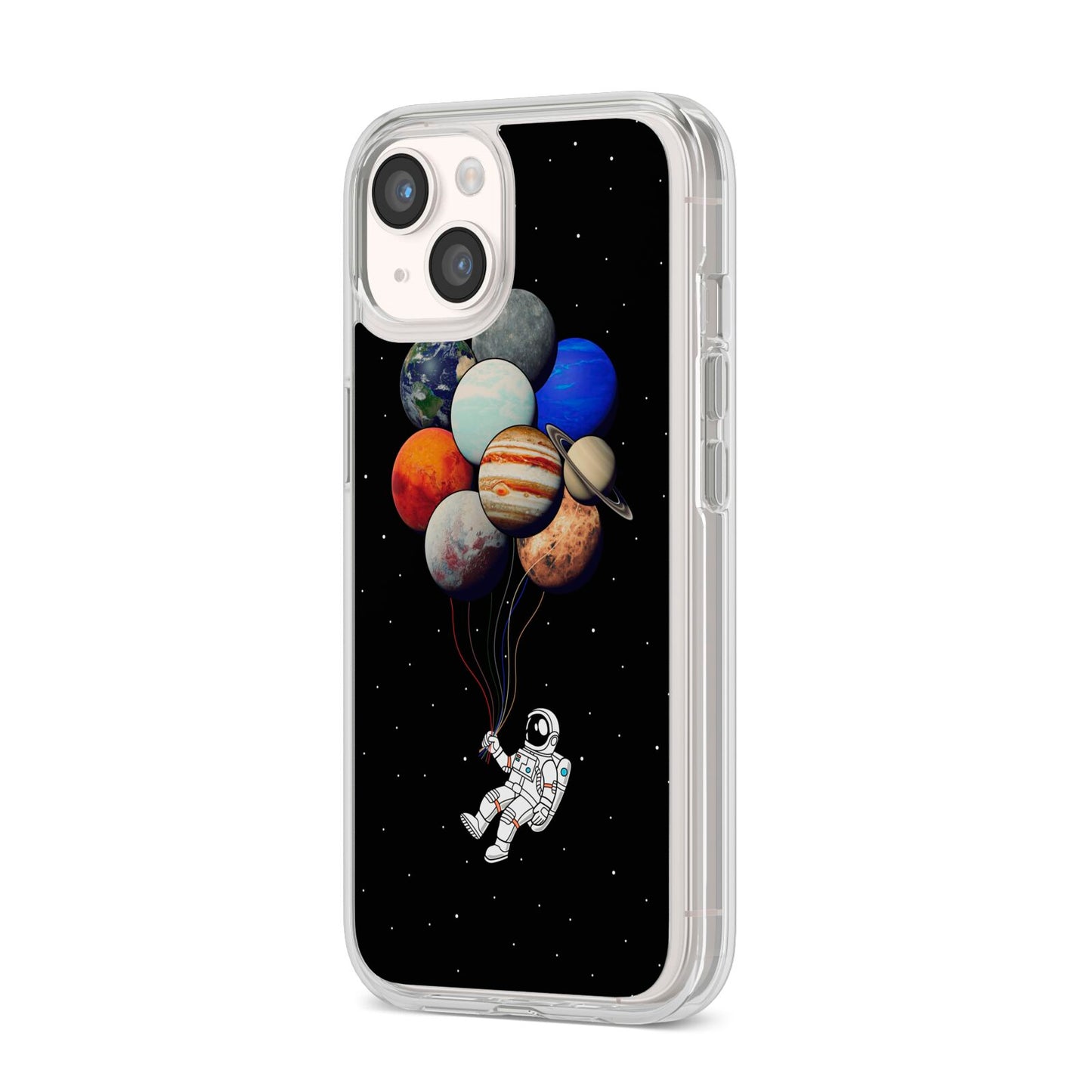 Astronaut Planet Balloons iPhone 14 Clear Tough Case Starlight Angled Image