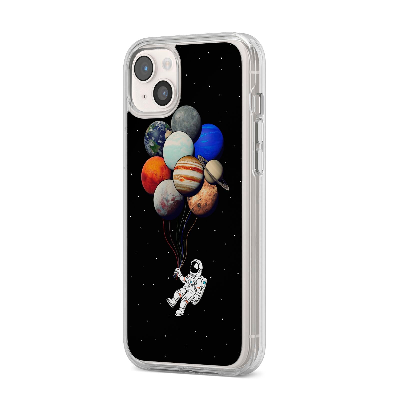 Astronaut Planet Balloons iPhone 14 Plus Clear Tough Case Starlight Angled Image