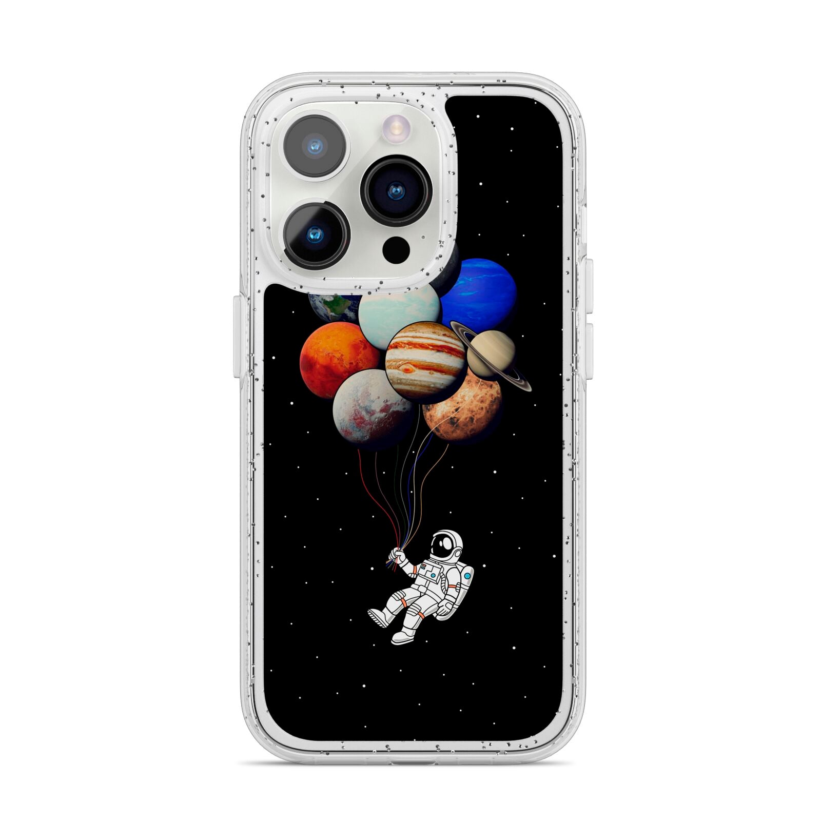 Astronaut Planet Balloons iPhone 14 Pro Glitter Tough Case Silver