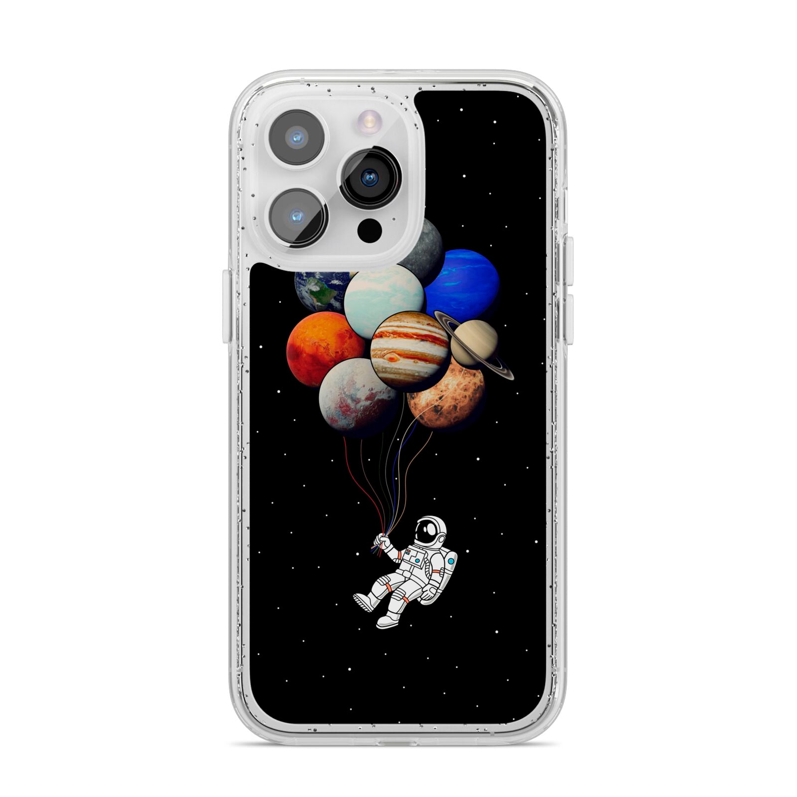 Astronaut Planet Balloons iPhone 14 Pro Max Glitter Tough Case Silver