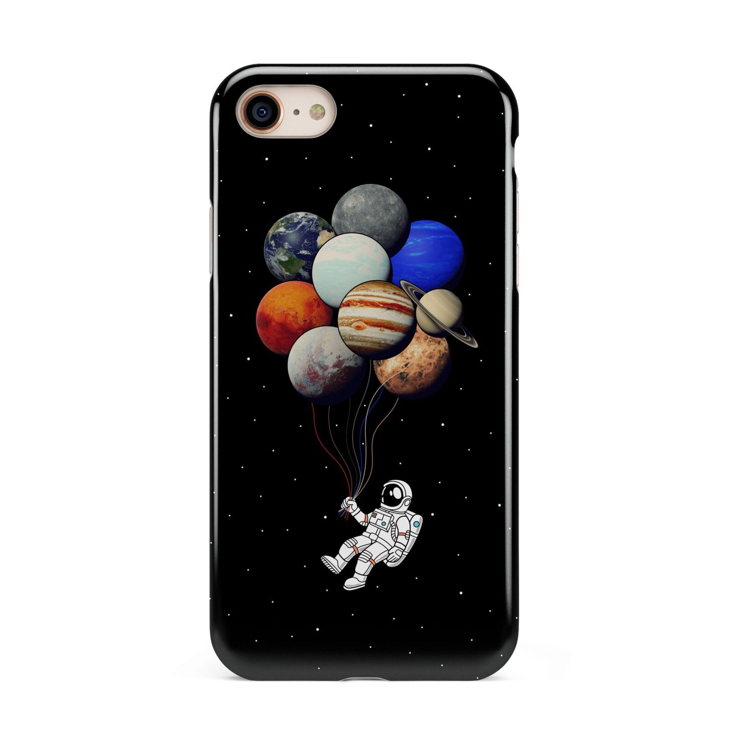 Astronaut Planet Balloons iPhone 8 3D Tough Case on Gold Phone