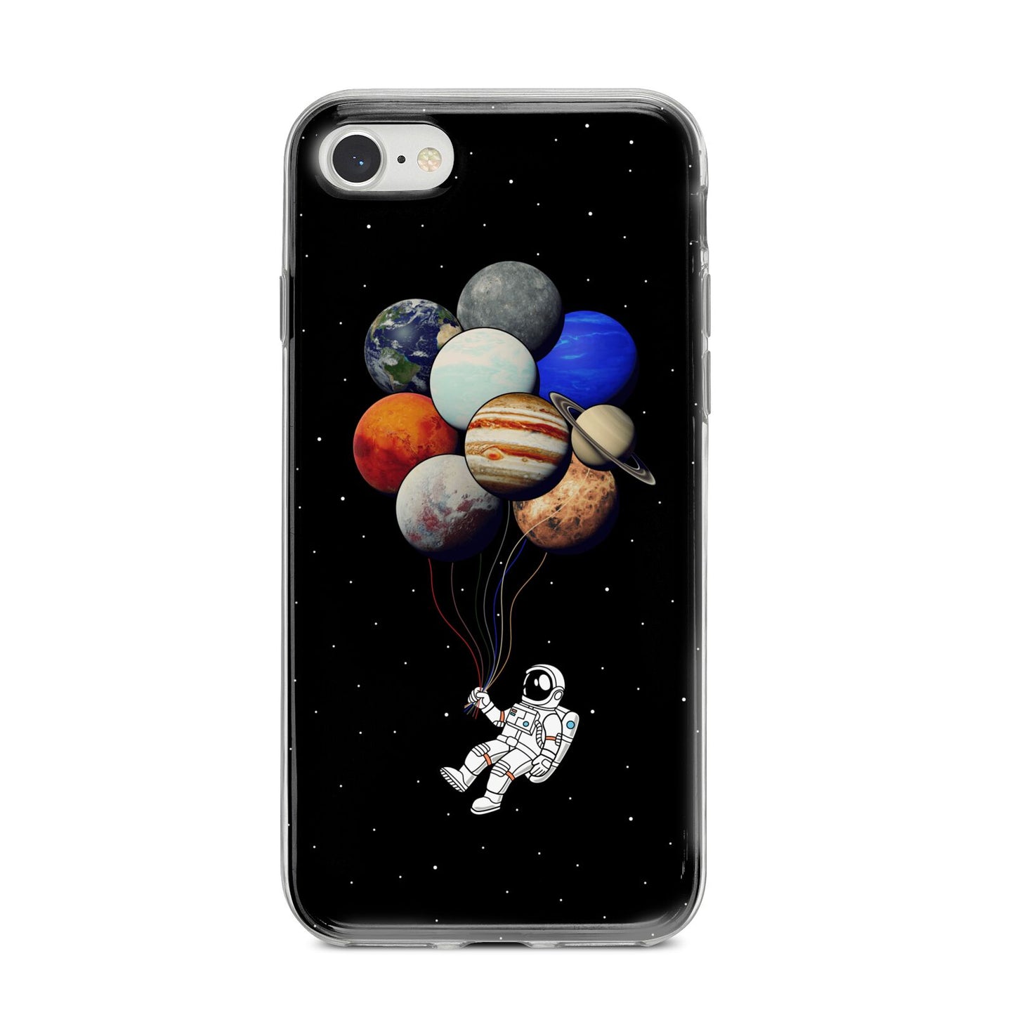 Astronaut Planet Balloons iPhone 8 Bumper Case on Silver iPhone