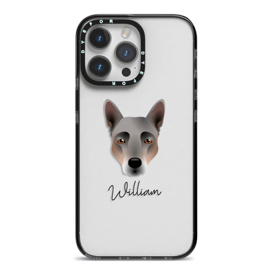 Australian Cattle Dog Personalised iPhone 14 Pro Max Black Impact Case on Silver phone