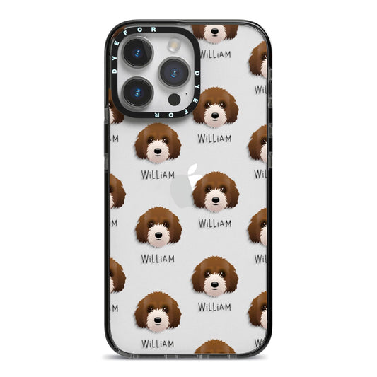 Australian Labradoodle Icon with Name iPhone 14 Pro Max Black Impact Case on Silver phone