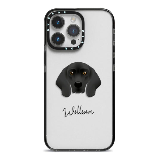 Bavarian Mountain Hound Personalised iPhone 14 Pro Max Black Impact Case on Silver phone