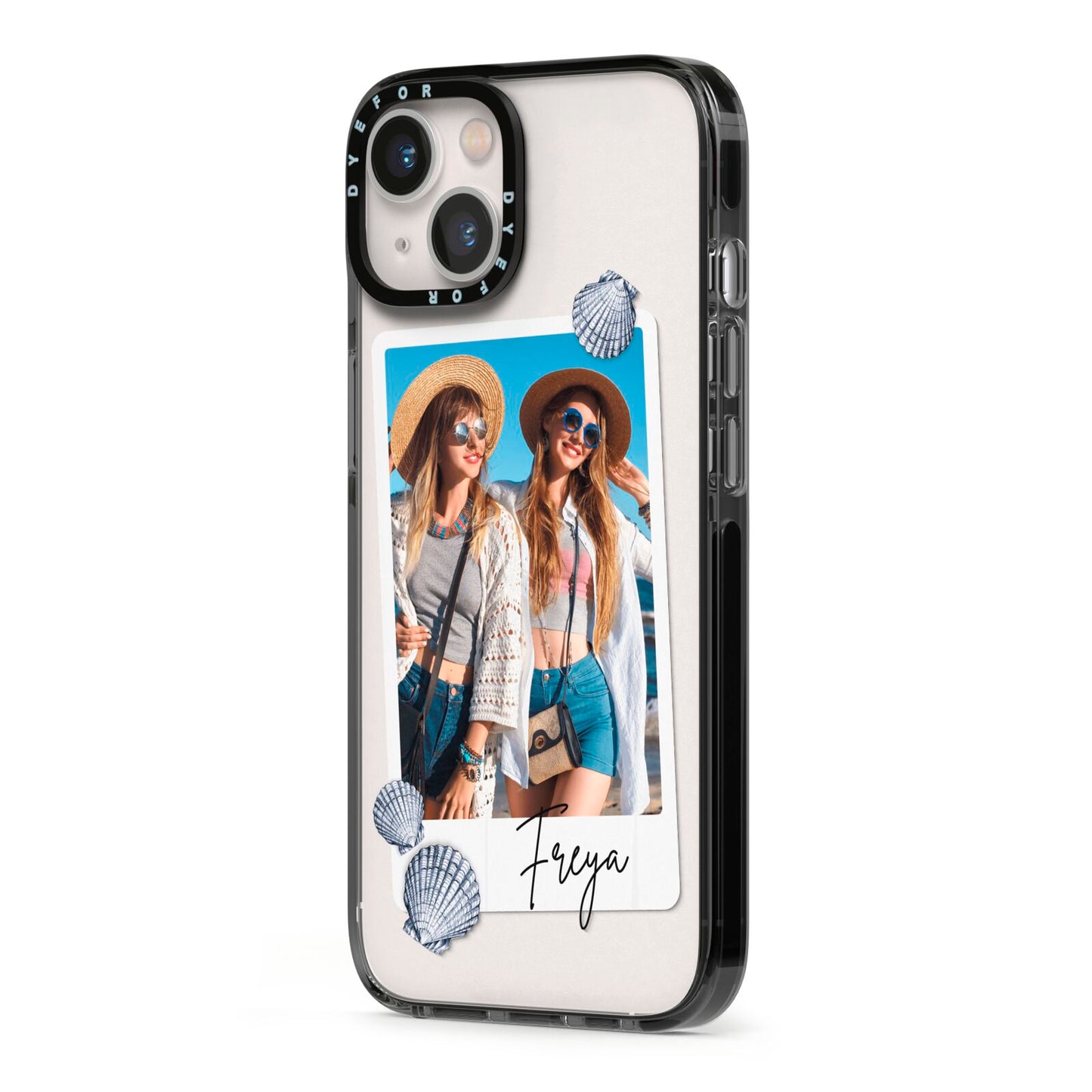 Beach Photo iPhone 13 Black Impact Case Side Angle on Silver phone