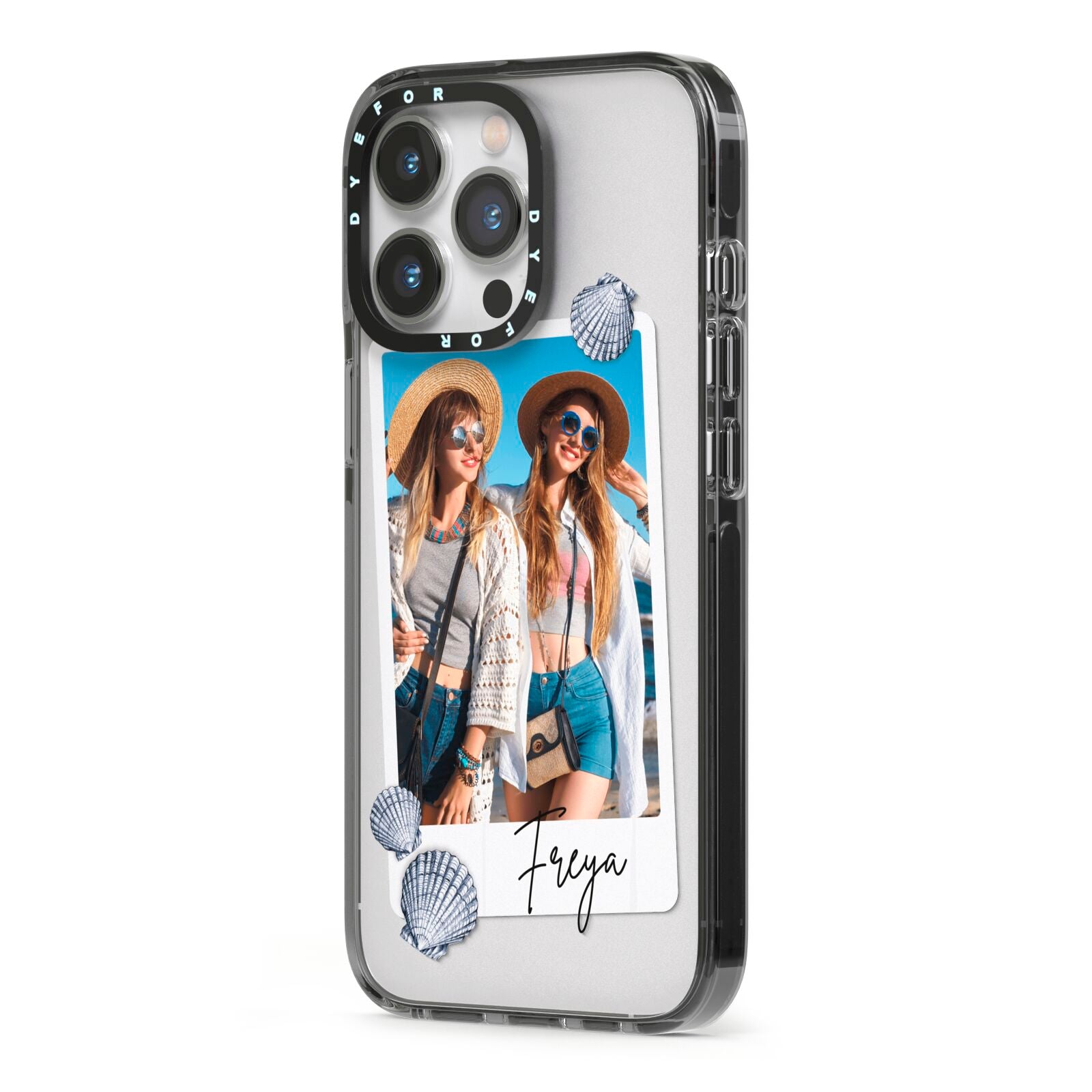 Beach Photo iPhone 13 Pro Black Impact Case Side Angle on Silver phone