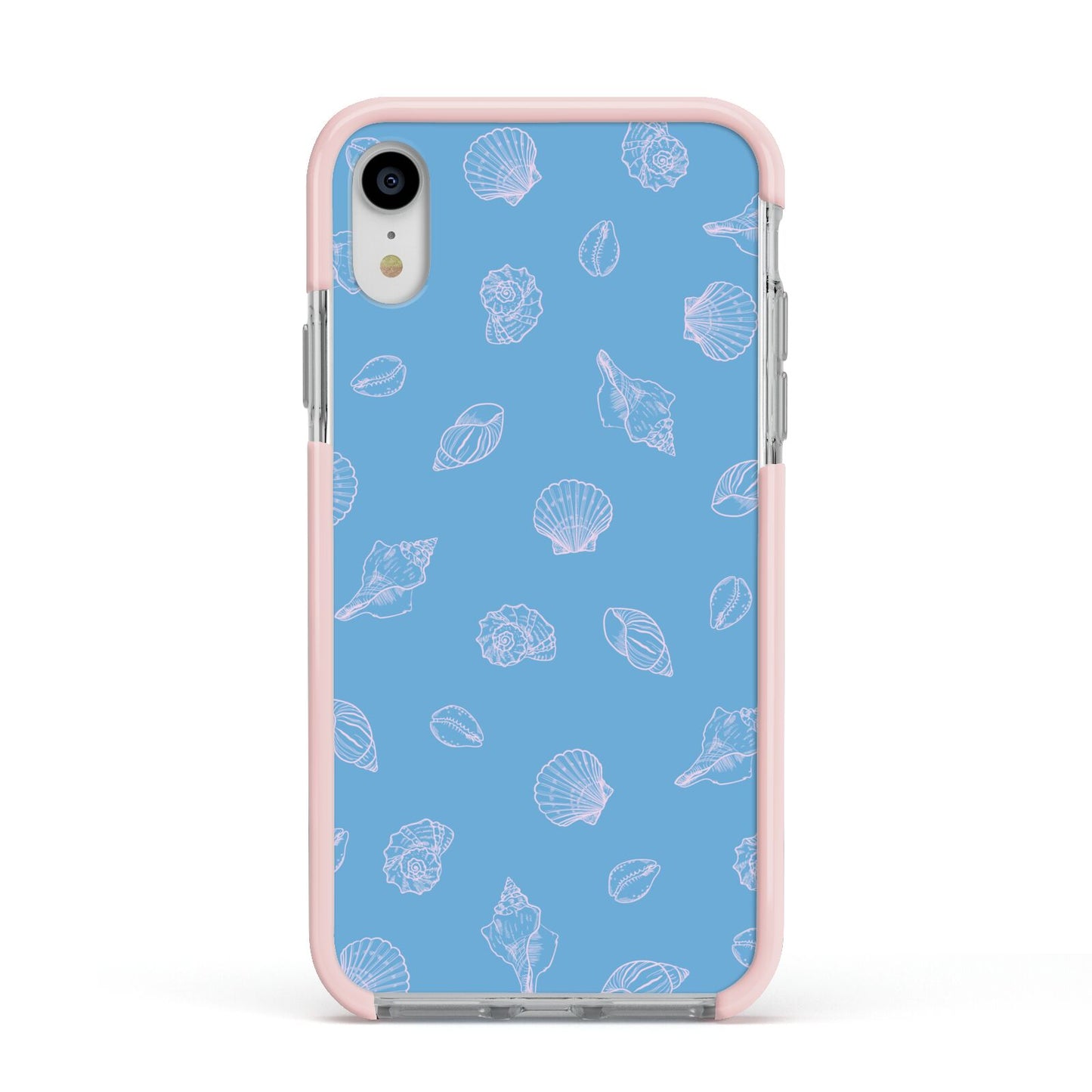 Beach Shell Apple iPhone XR Impact Case Pink Edge on Silver Phone