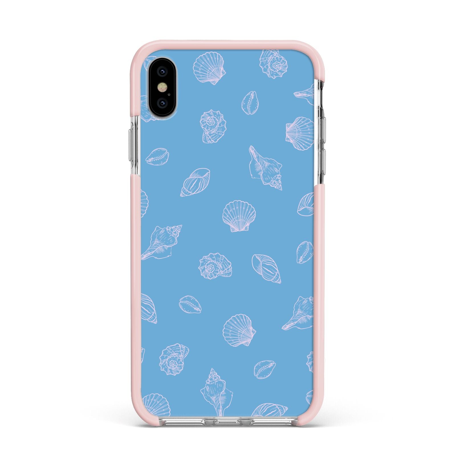 Beach Shell Apple iPhone Xs Max Impact Case Pink Edge on Silver Phone
