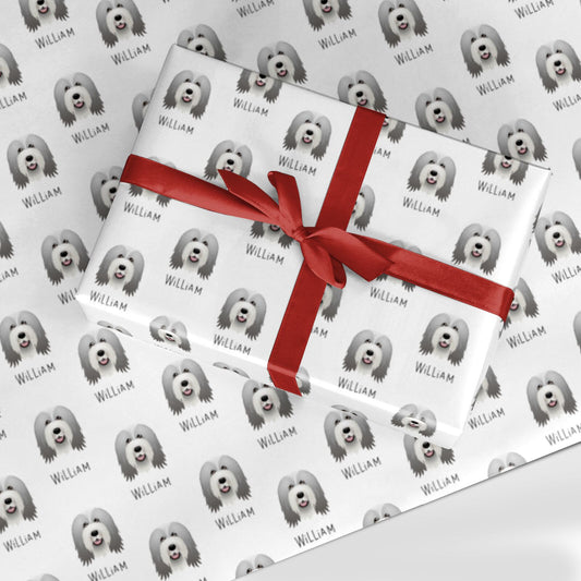 Bearded Collie Icon with Name Custom Wrapping Paper