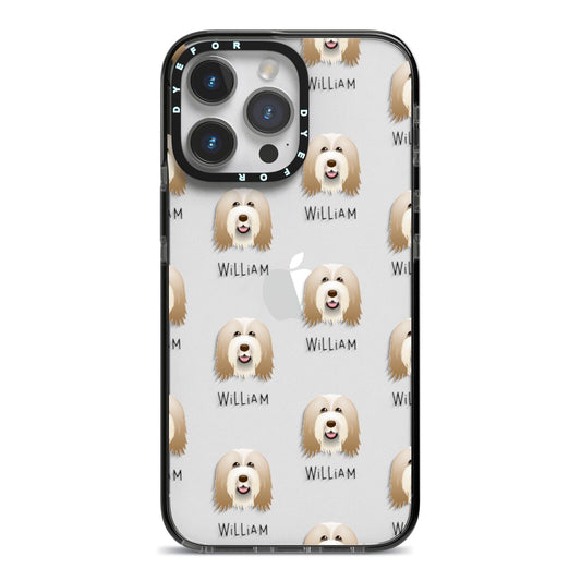 Bearded Collie Icon with Name iPhone 14 Pro Max Black Impact Case on Silver phone