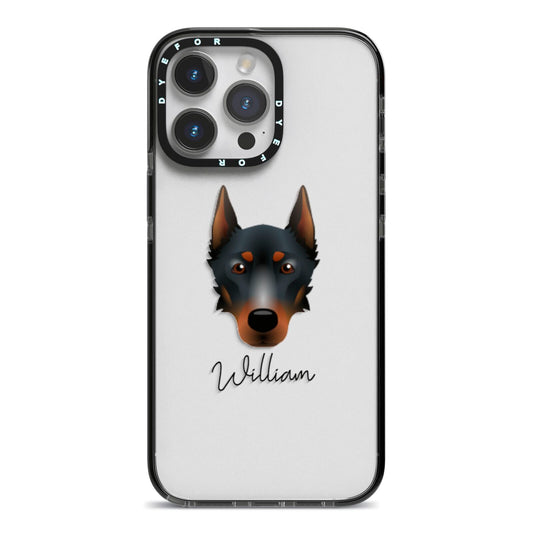 Beauceron Personalised iPhone 14 Pro Max Black Impact Case on Silver phone