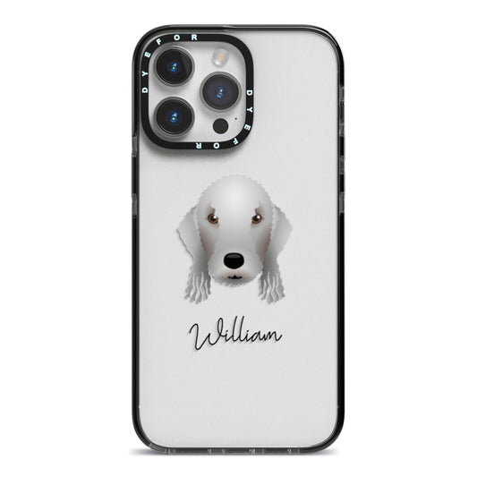 Bedlington Terrier Personalised iPhone 14 Pro Max Black Impact Case on Silver phone