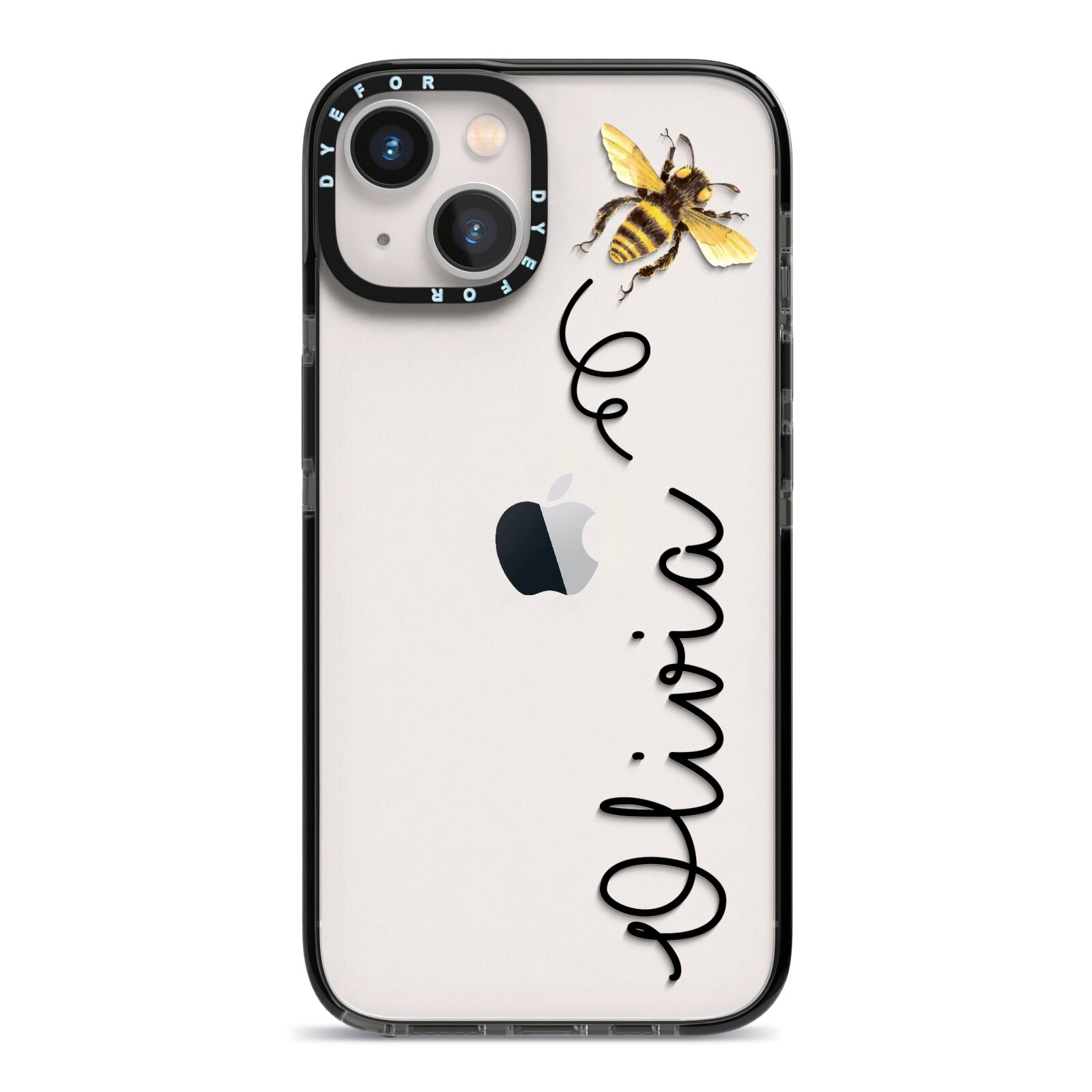 Bee in Flight Personalised Name iPhone 13 Black Impact Case on Silver phone