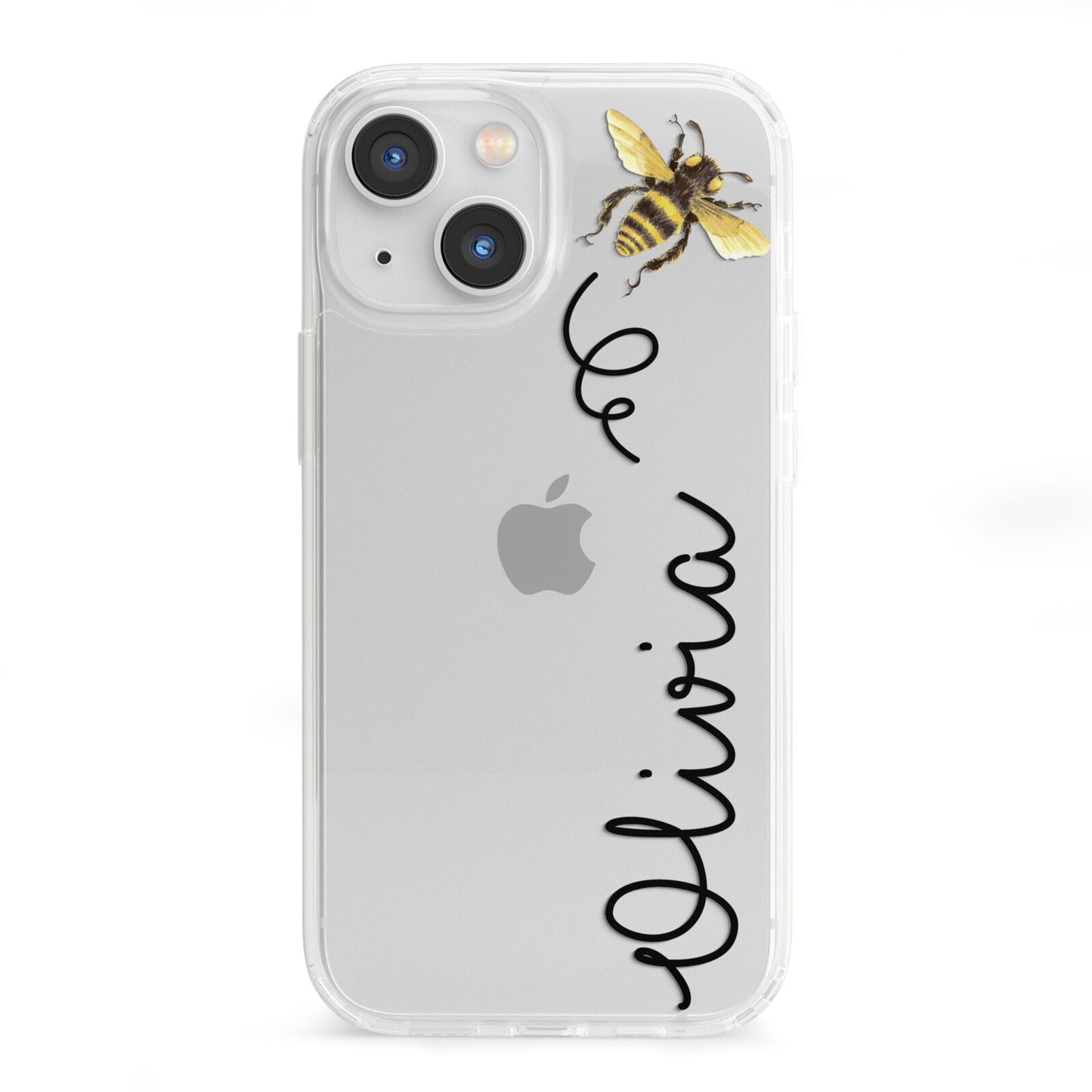 Bee in Flight Personalised Name iPhone 13 Mini Clear Bumper Case