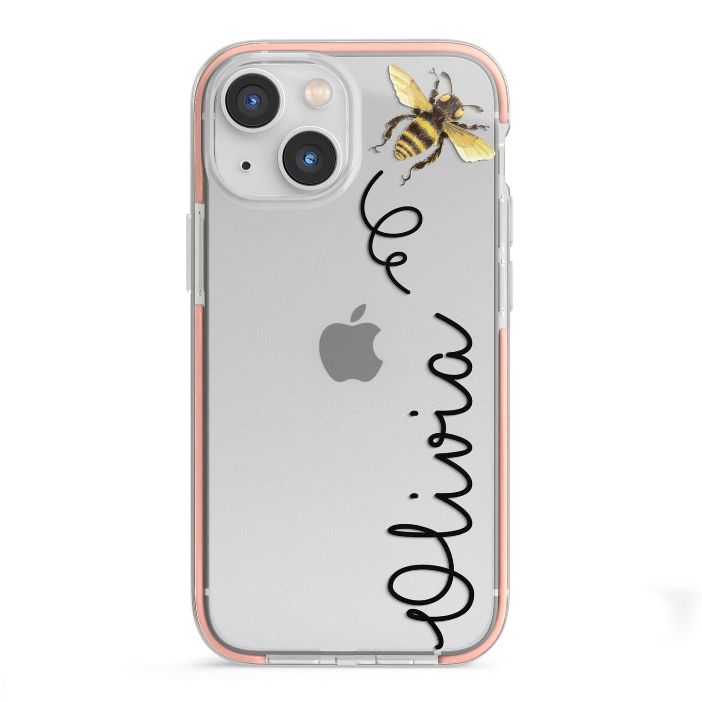 Bee in Flight Personalised Name iPhone 13 Mini TPU Impact Case with Pink Edges