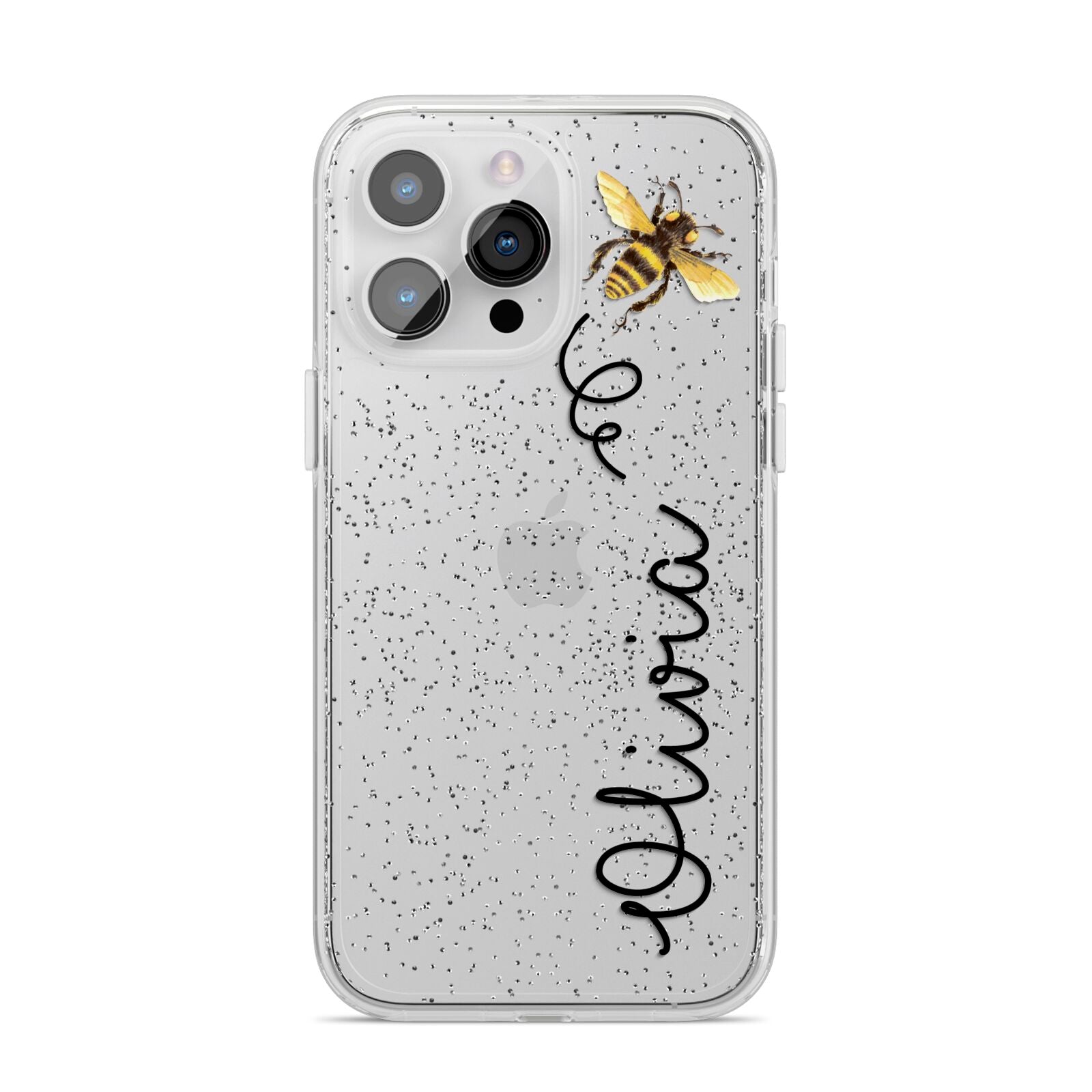Bee in Flight Personalised Name iPhone 14 Pro Max Glitter Tough Case Silver
