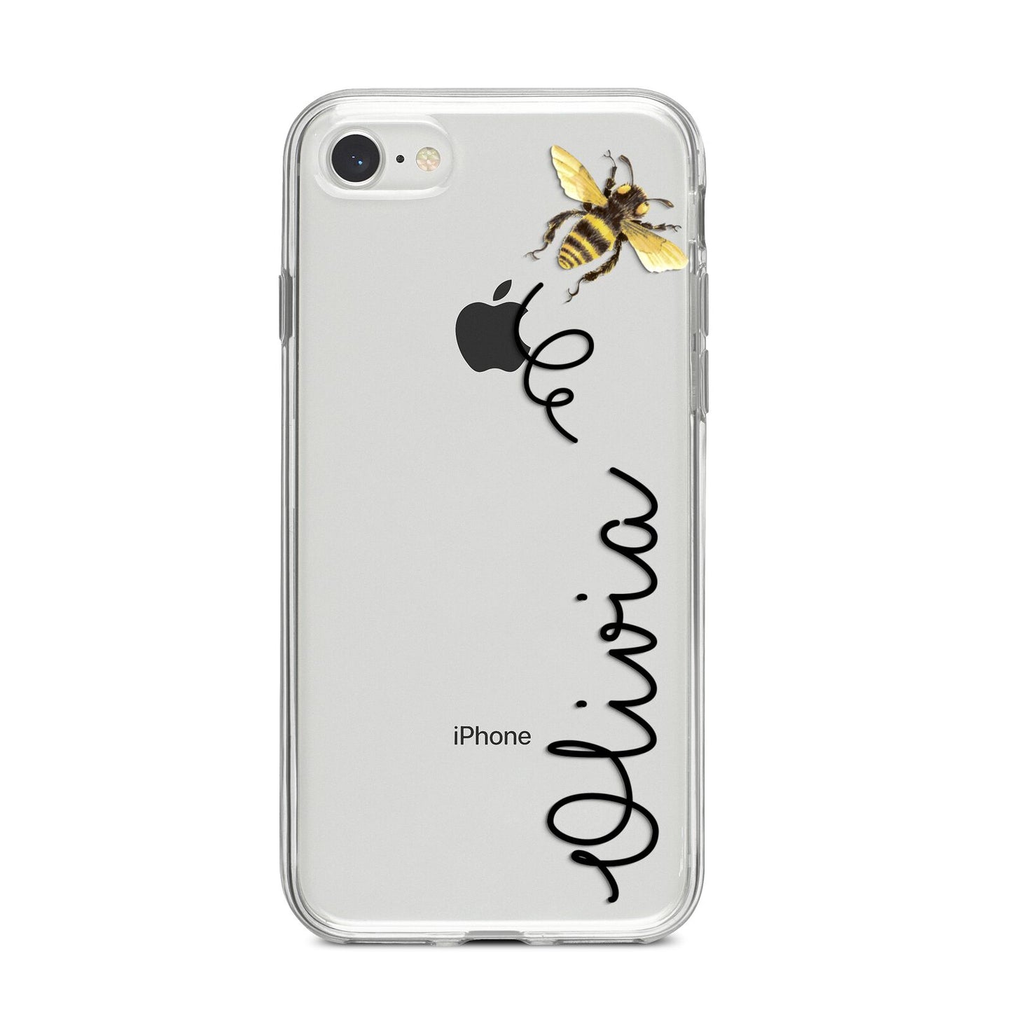 Bee in Flight Personalised Name iPhone 8 Bumper Case on Silver iPhone