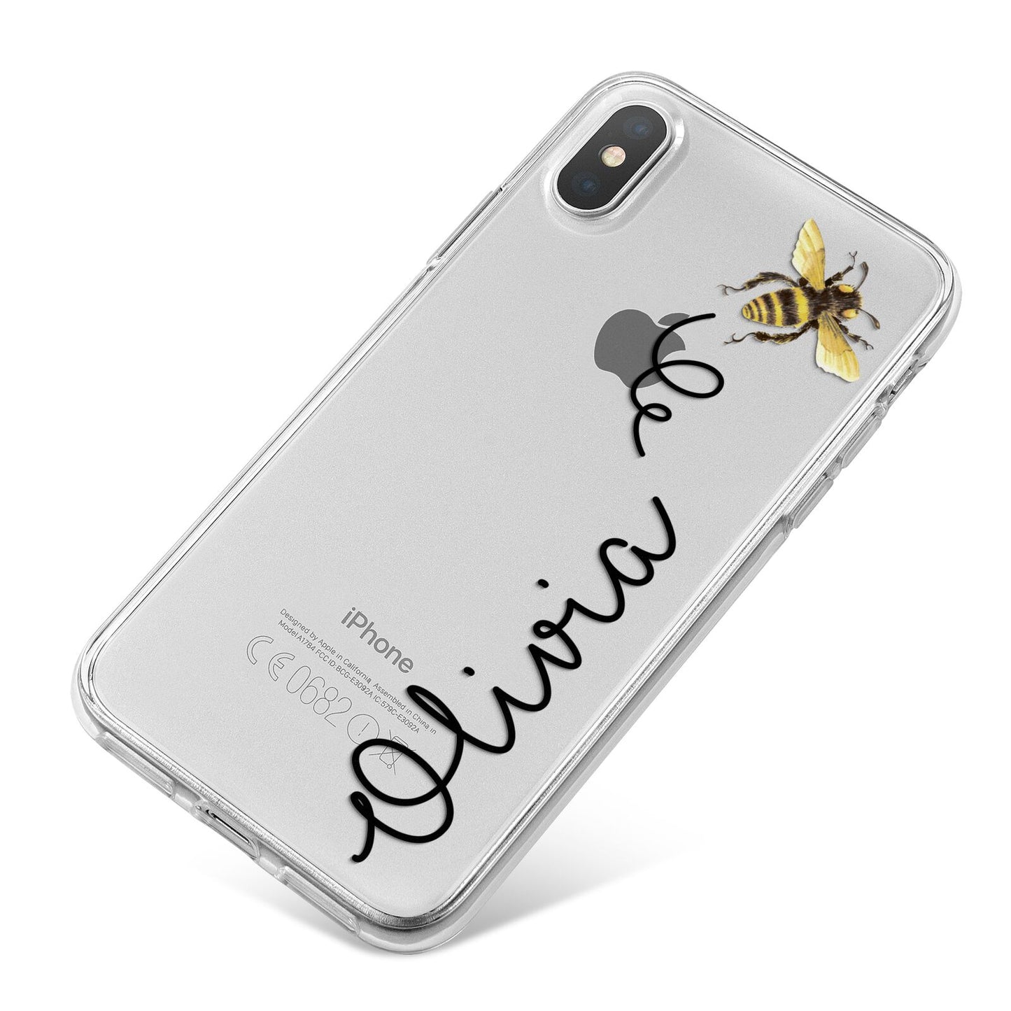 Bee in Flight Personalised Name iPhone X Bumper Case on Silver iPhone