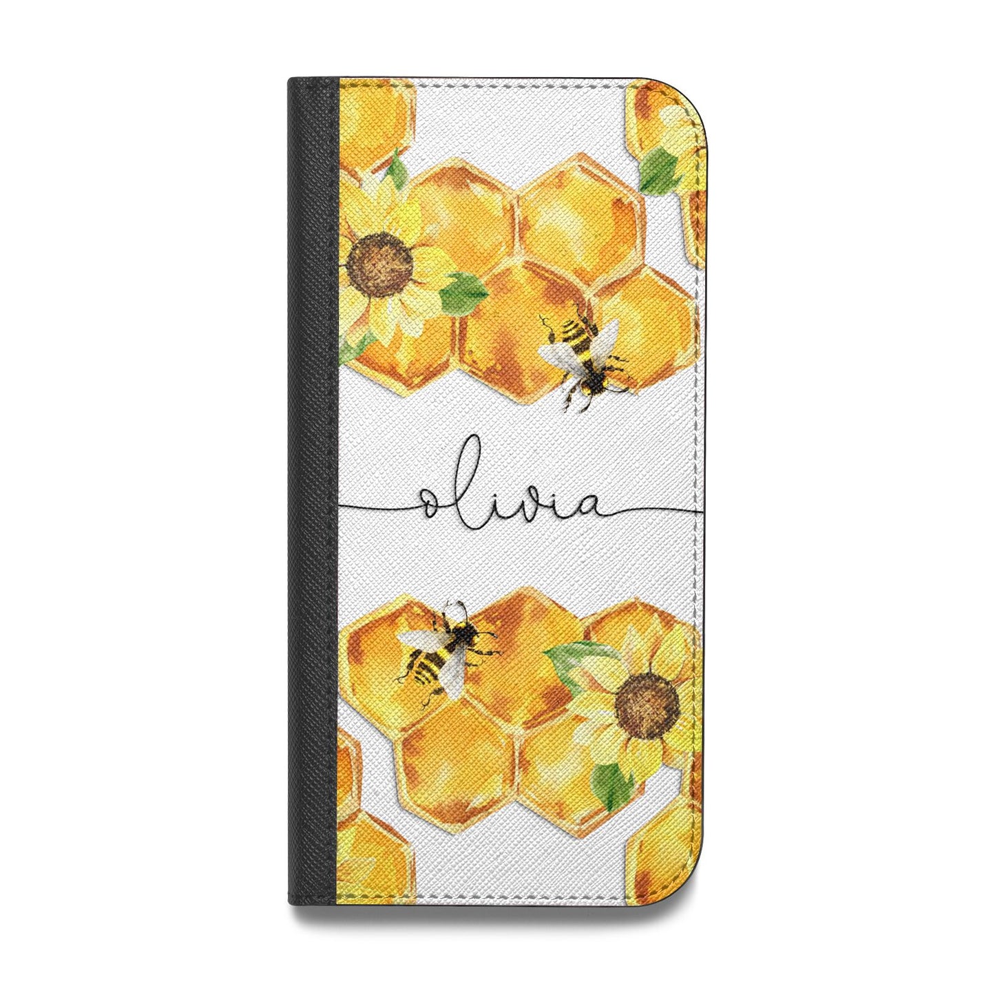 Bees Honeycomb Personalised Name Vegan Leather Flip Samsung Case