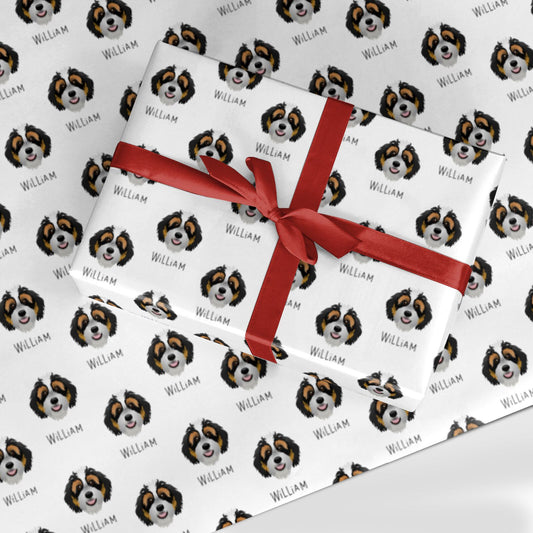 Bernedoodle Icon with Name Custom Wrapping Paper