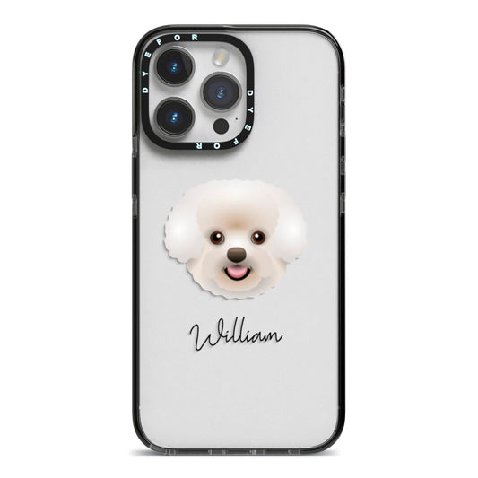 Bichon Frise Personalised iPhone 14 Pro Max Black Impact Case on Silver phone