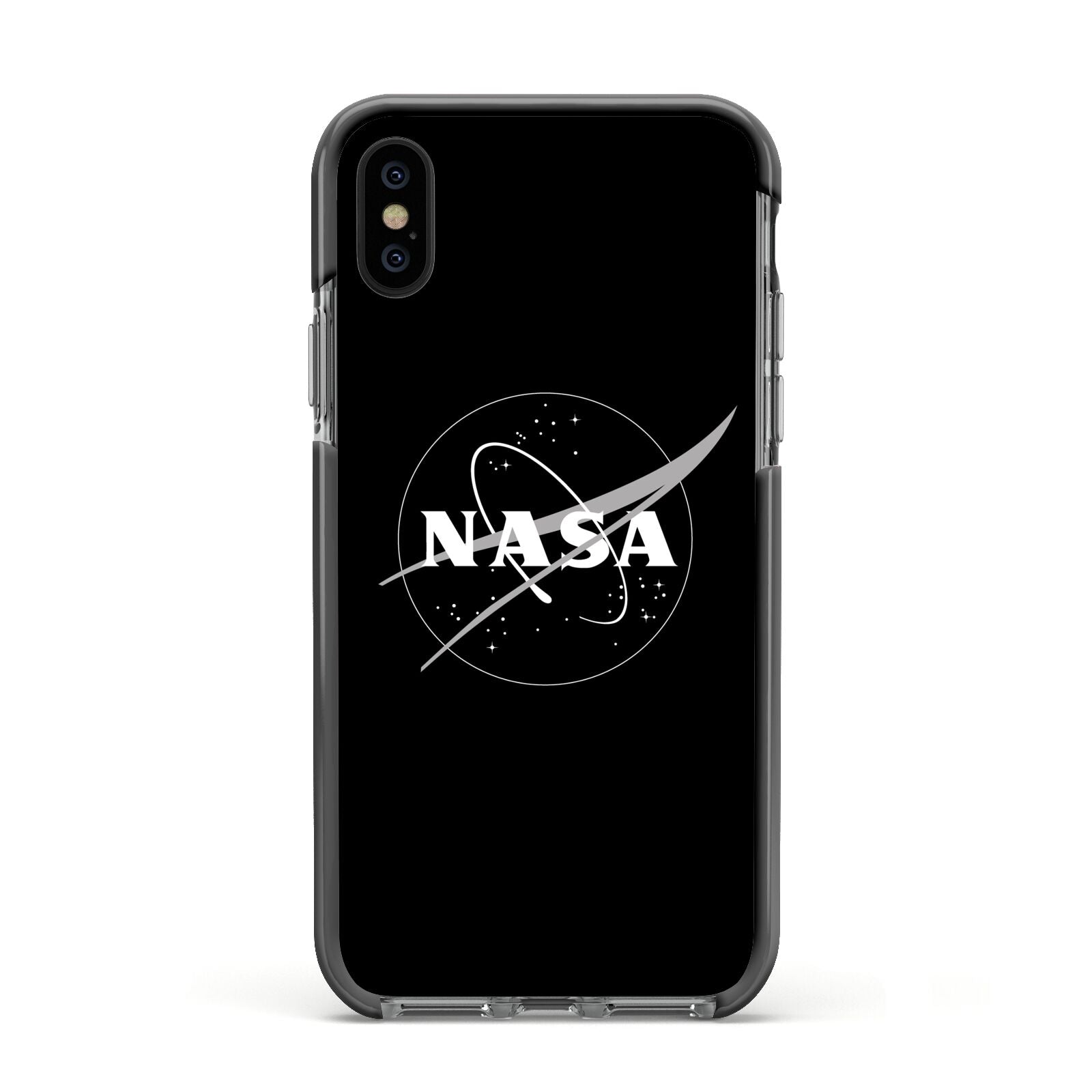 Black NASA Meatball Apple iPhone Xs Impact Case Black Edge on Black Phone
