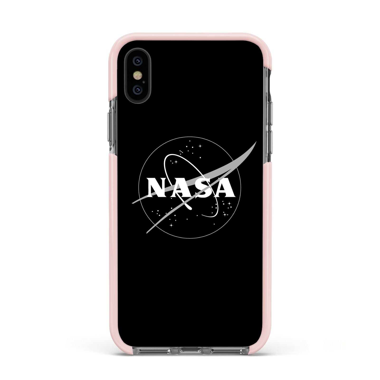 Black NASA Meatball Apple iPhone Xs Impact Case Pink Edge on Black Phone