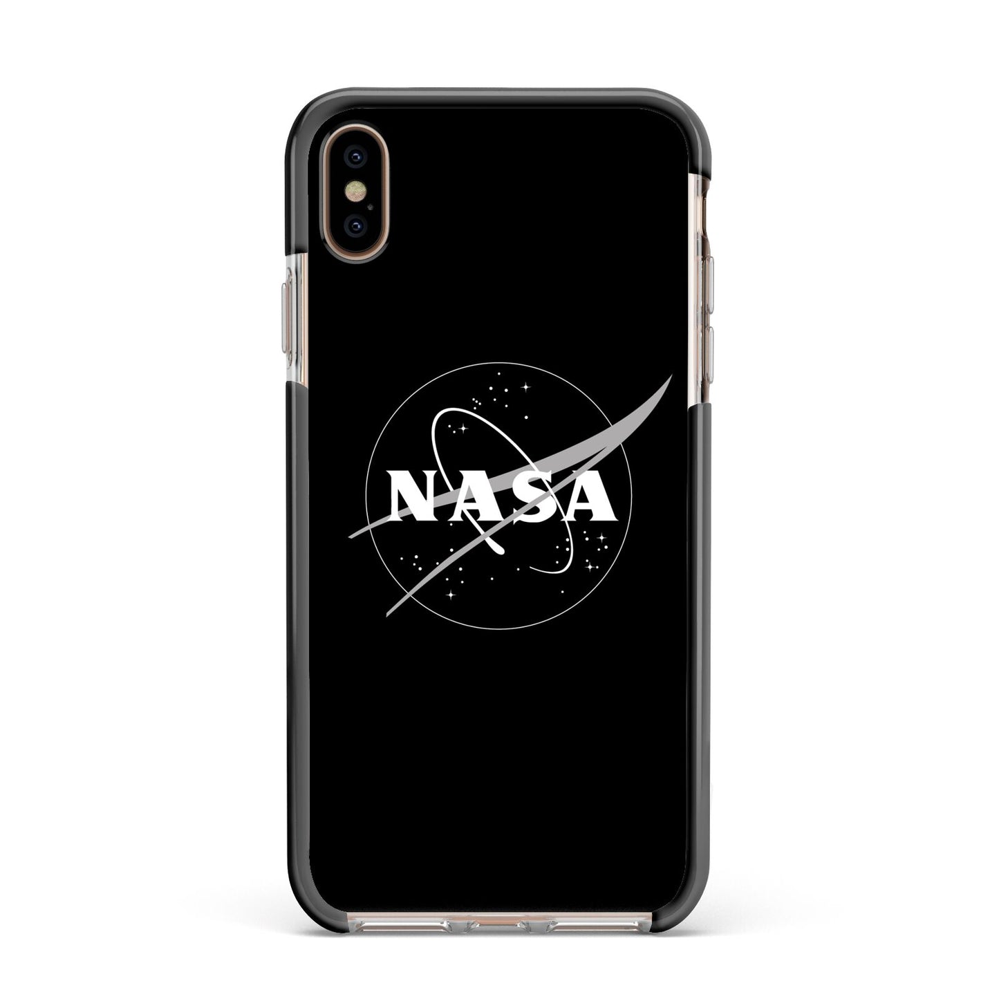 Black NASA Meatball Apple iPhone Xs Max Impact Case Black Edge on Gold Phone
