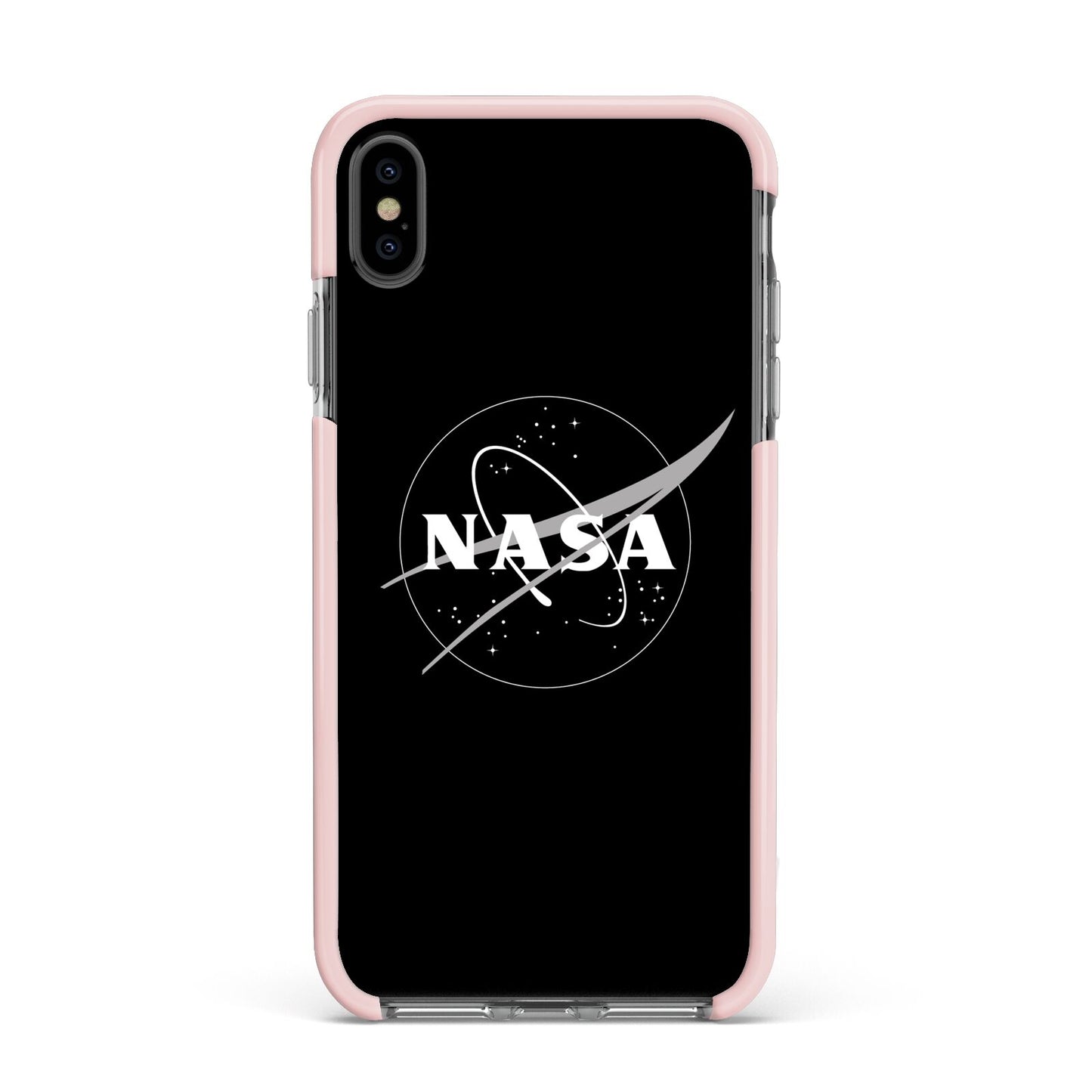Black NASA Meatball Apple iPhone Xs Max Impact Case Pink Edge on Black Phone