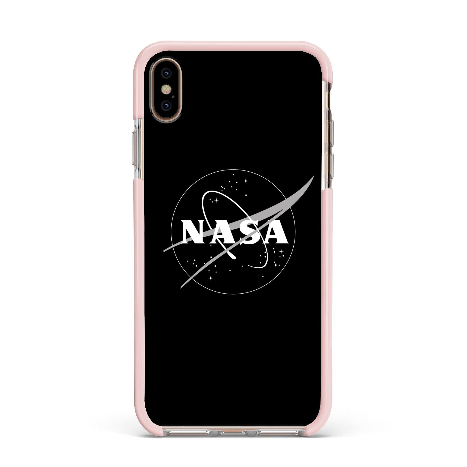 Black NASA Meatball Apple iPhone Xs Max Impact Case Pink Edge on Gold Phone
