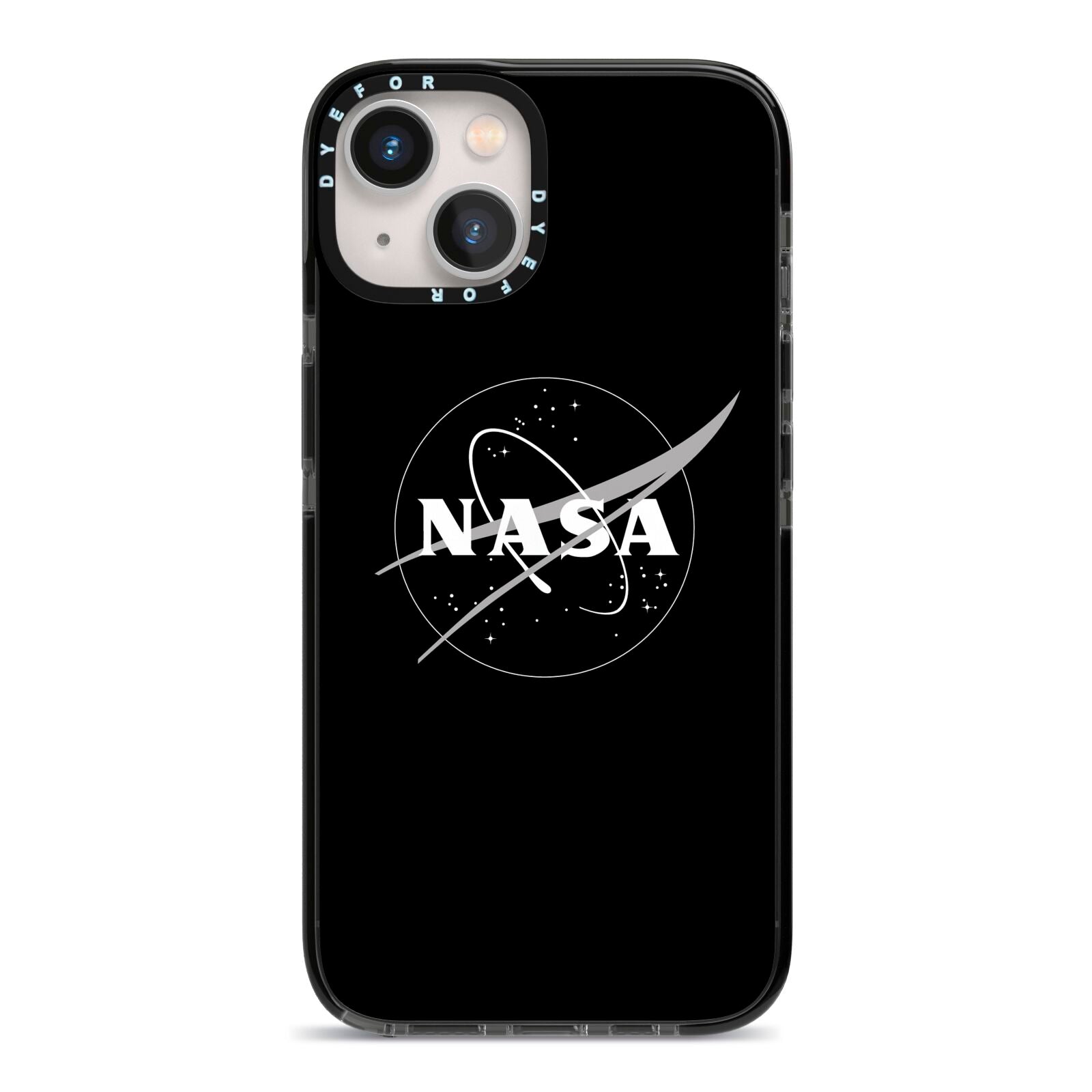 Black NASA Meatball iPhone 13 Black Impact Case on Silver phone