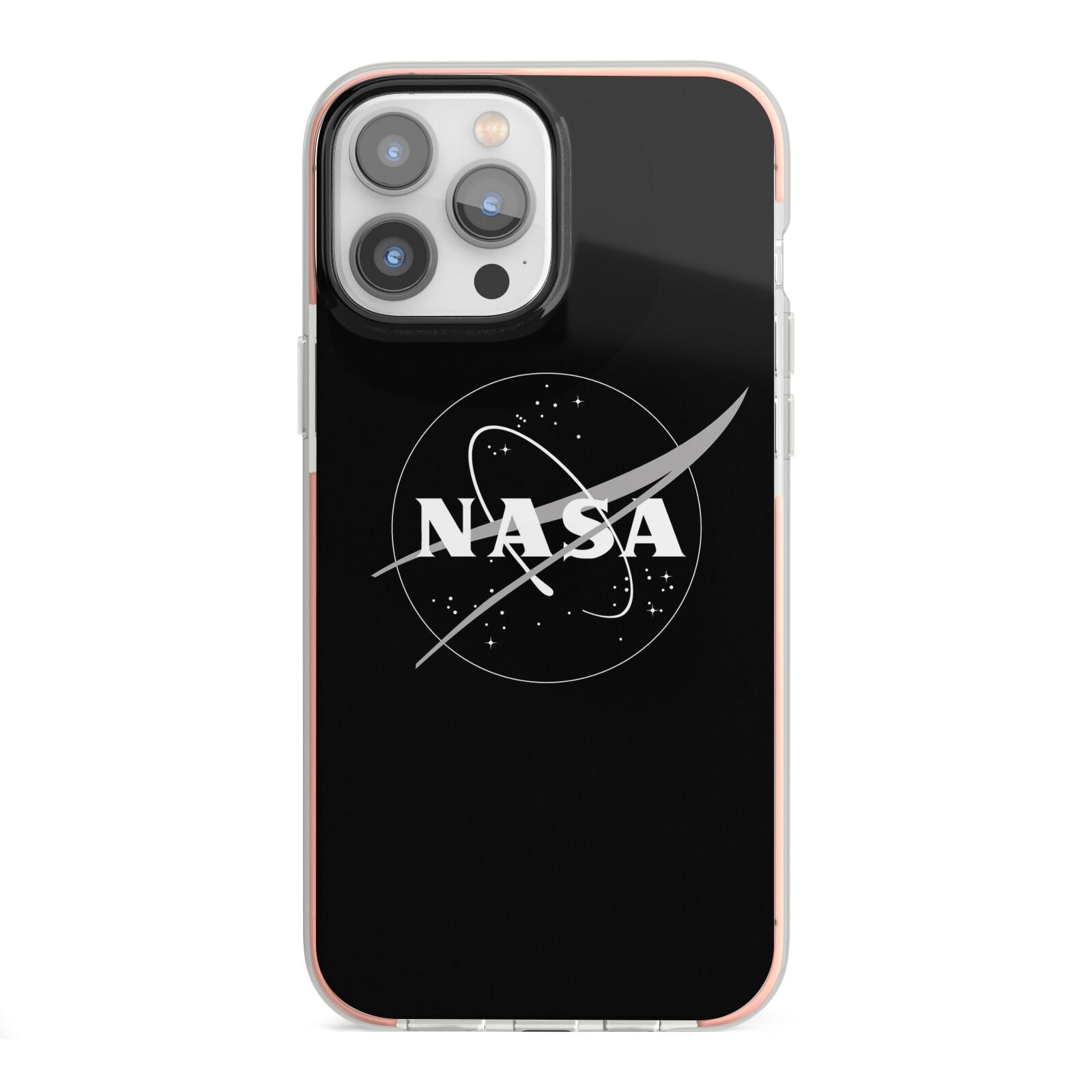 Black NASA Meatball iPhone 13 Pro Max TPU Impact Case with Pink Edges