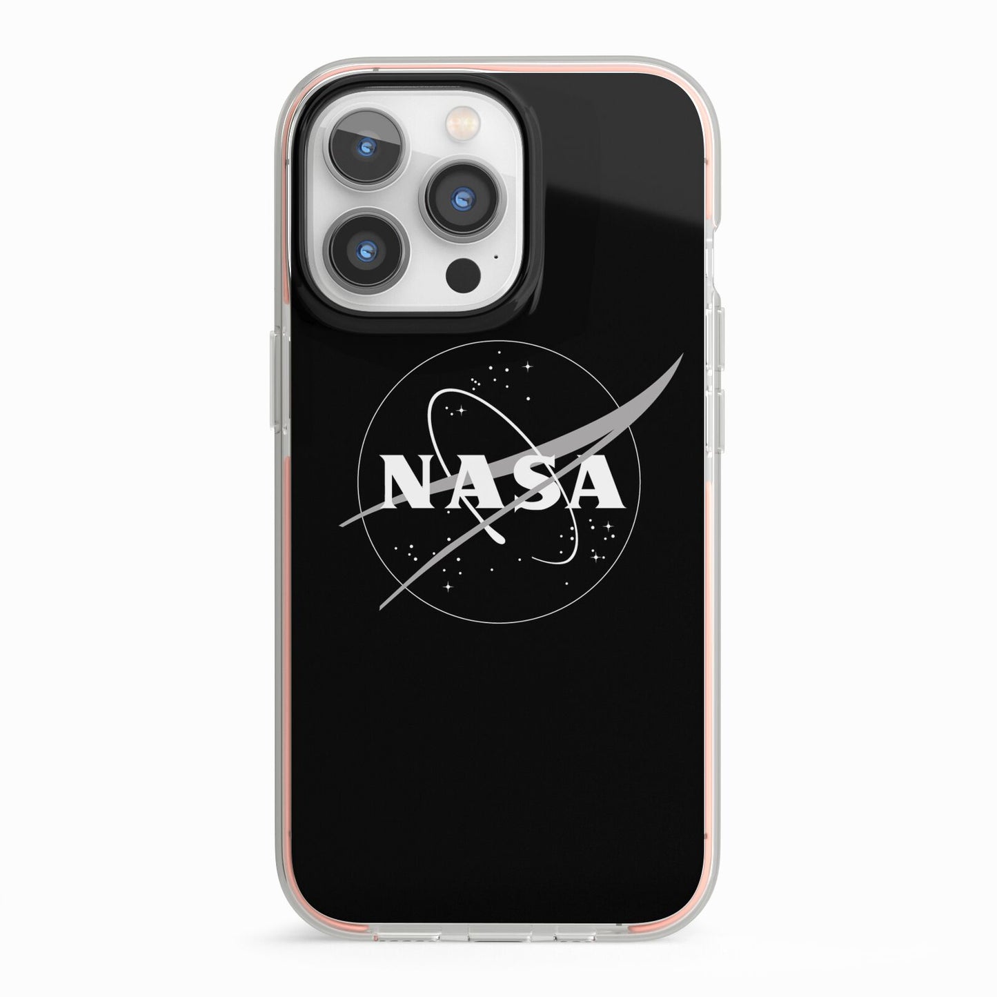 Black NASA Meatball iPhone 13 Pro TPU Impact Case with Pink Edges