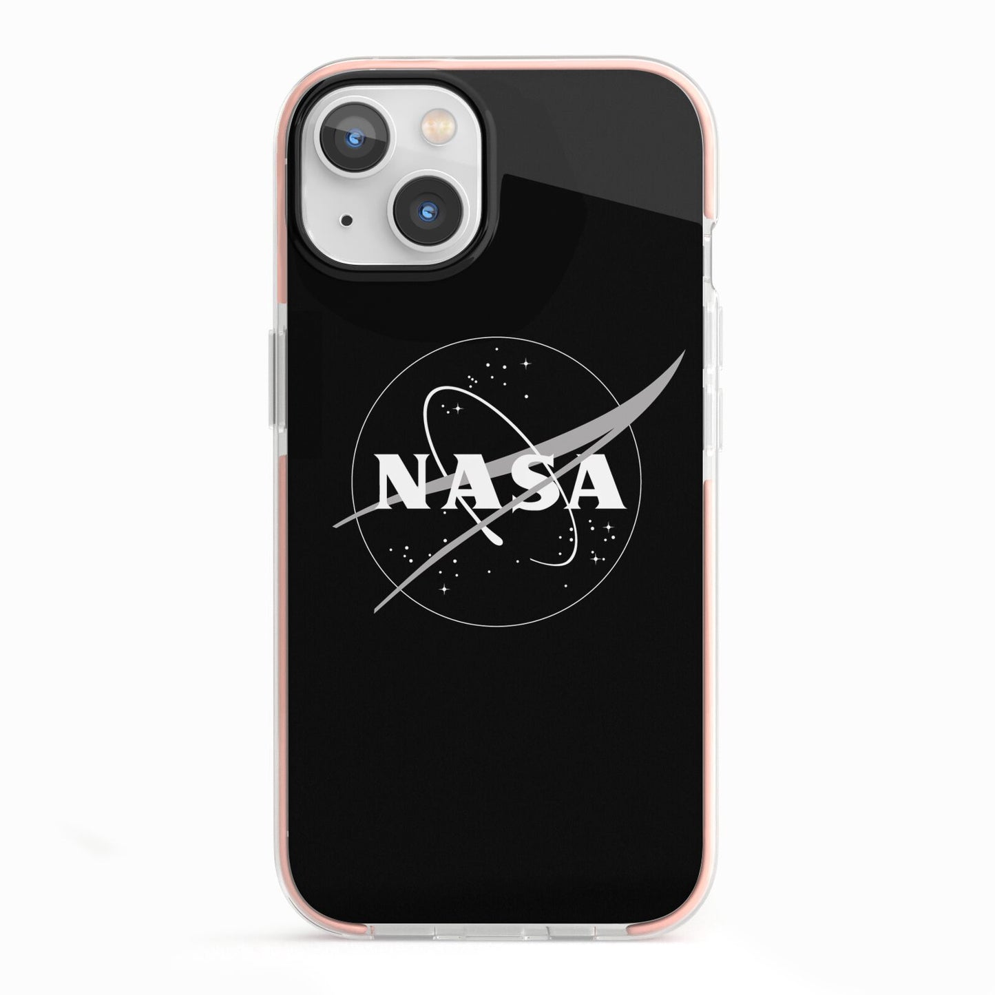 Black NASA Meatball iPhone 13 TPU Impact Case with Pink Edges