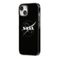 Black NASA Meatball iPhone 14 Black Impact Case Side Angle on Silver phone
