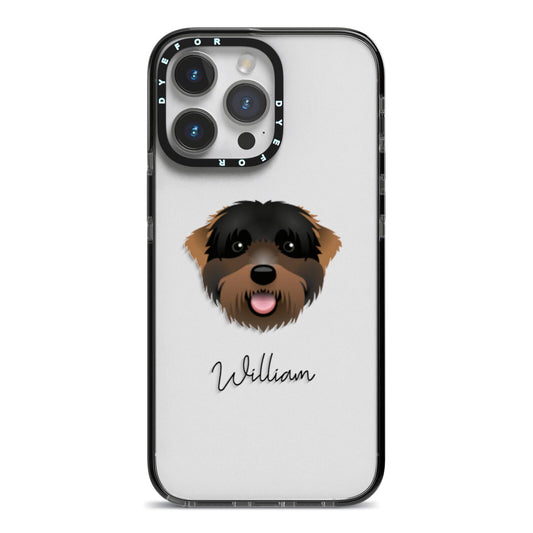 Black Russian Terrier Personalised iPhone 14 Pro Max Black Impact Case on Silver phone
