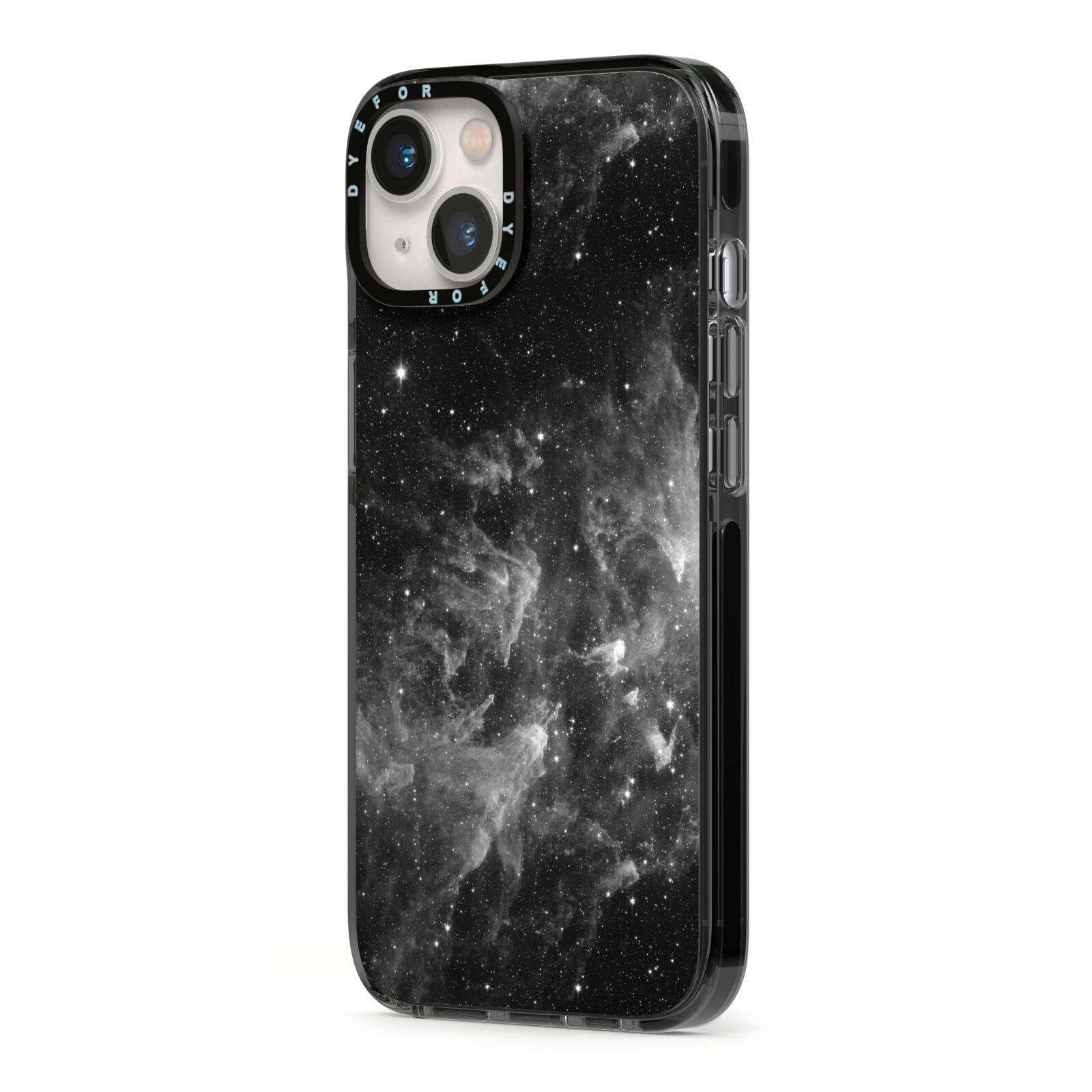 Black Space iPhone 13 Black Impact Case Side Angle on Silver phone