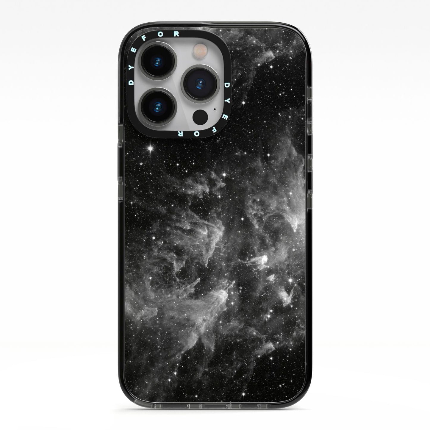 Black Space iPhone 13 Pro Black Impact Case on Silver phone