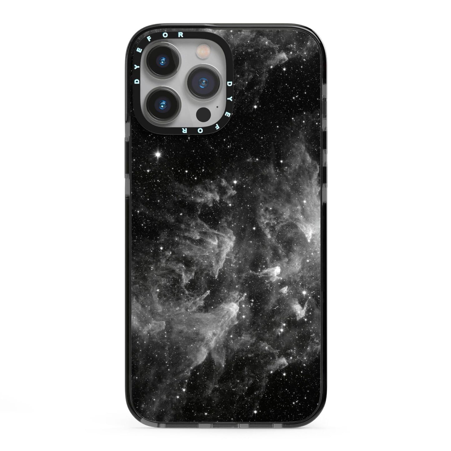 Black Space iPhone 13 Pro Max Black Impact Case on Silver phone