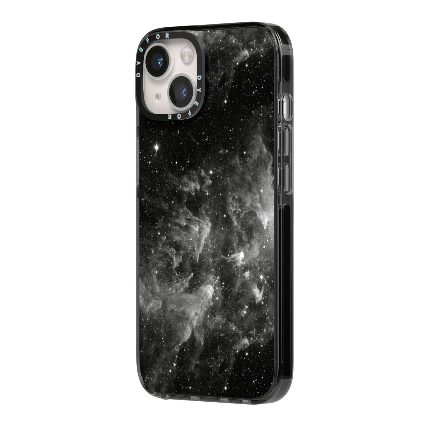 Black Space iPhone 14 Black Impact Case Side Angle on Silver phone