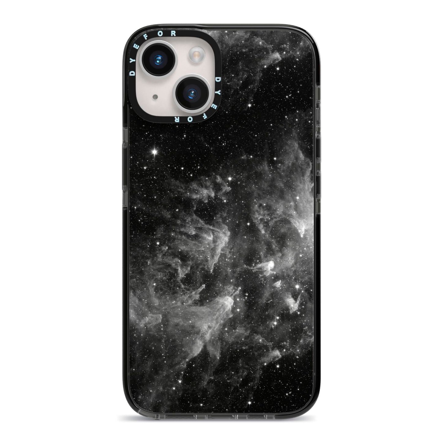 Black Space iPhone 14 Black Impact Case on Silver phone