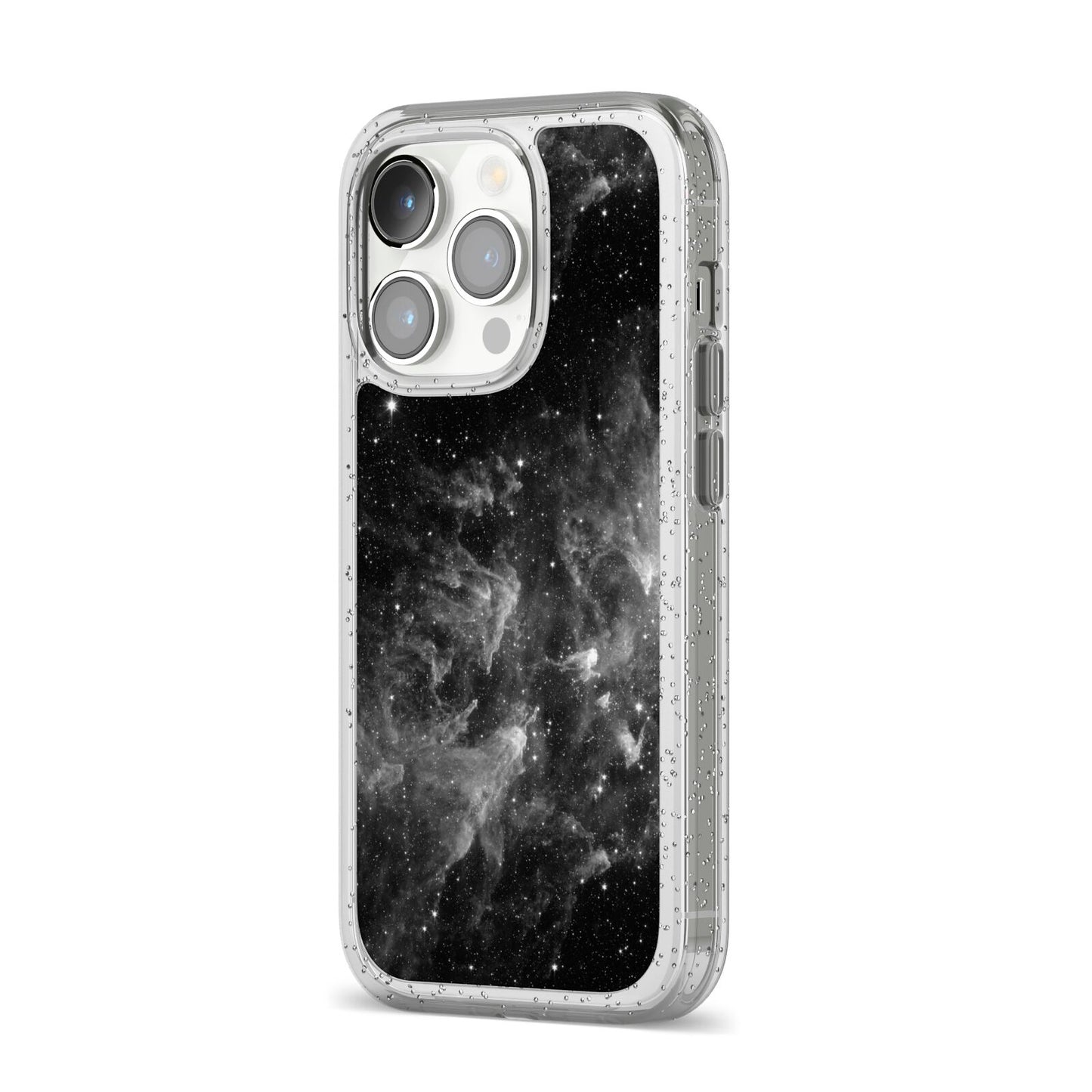 Black Space iPhone 14 Pro Glitter Tough Case Silver Angled Image
