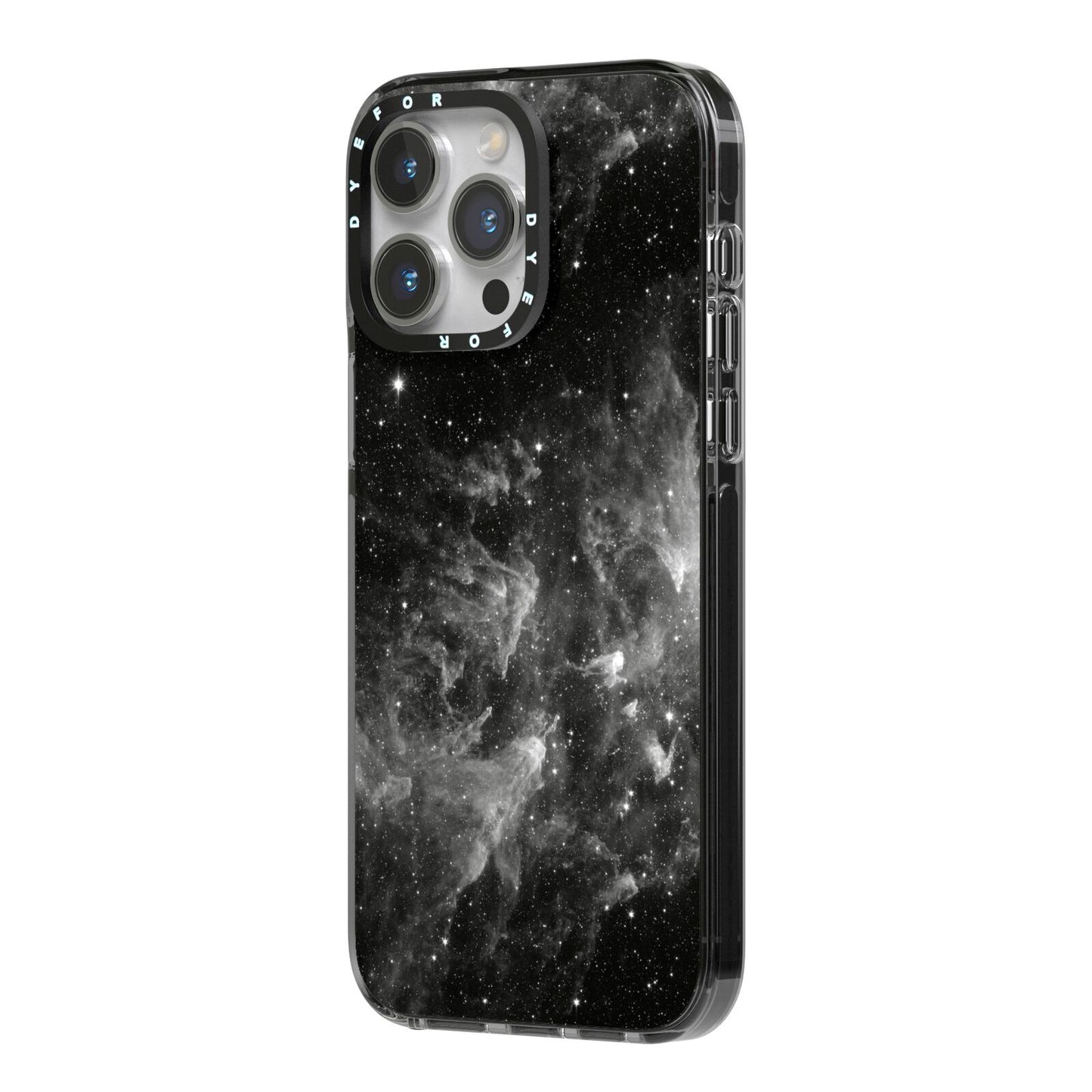 Black Space iPhone 14 Pro Max Black Impact Case Side Angle on Silver phone