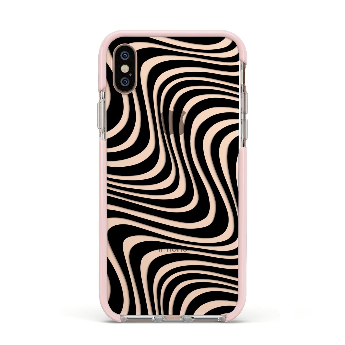Black Wave Apple iPhone Xs Impact Case Pink Edge on Gold Phone
