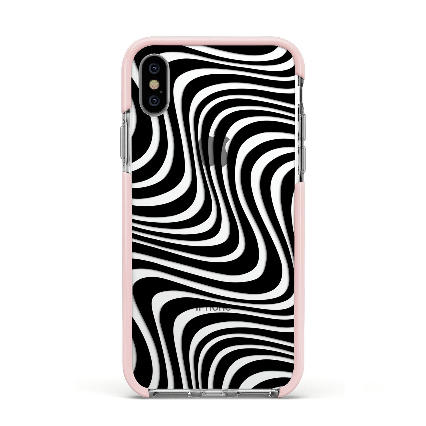 Black Wave Apple iPhone Xs Impact Case Pink Edge on Silver Phone