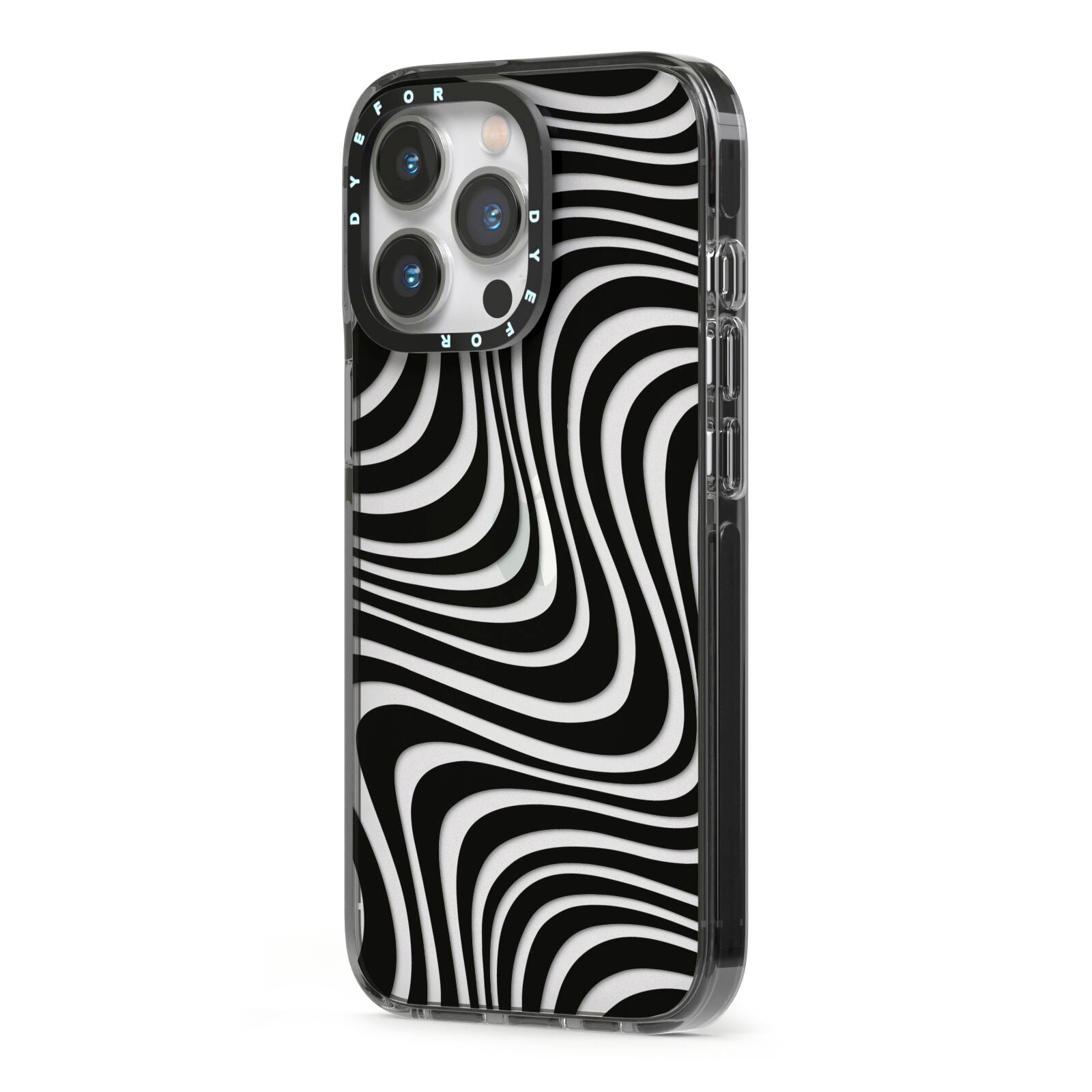 Black Wave iPhone 13 Pro Black Impact Case Side Angle on Silver phone