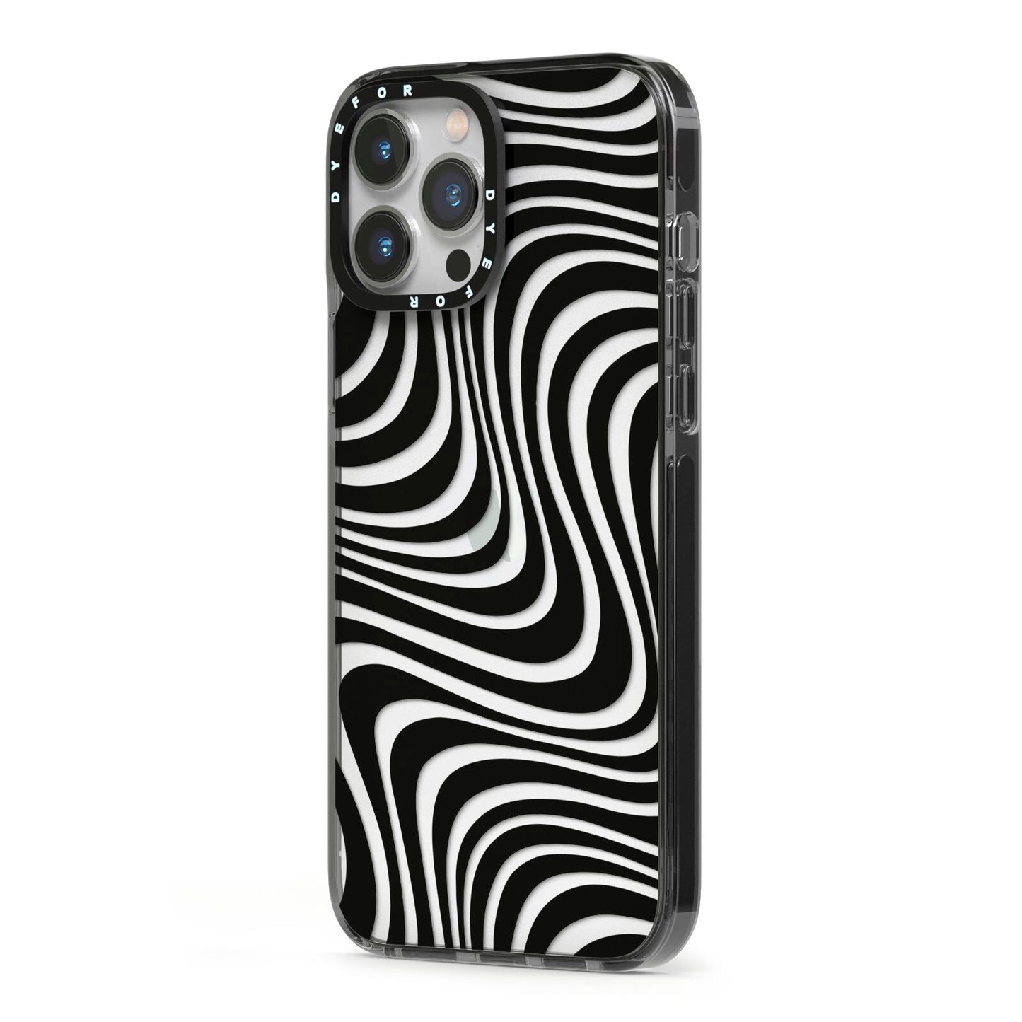 Black Wave iPhone 13 Pro Max Black Impact Case Side Angle on Silver phone