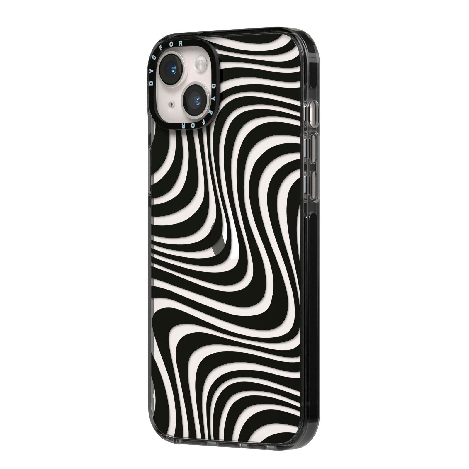 Black Wave iPhone 14 Plus Black Impact Case Side Angle on Silver phone