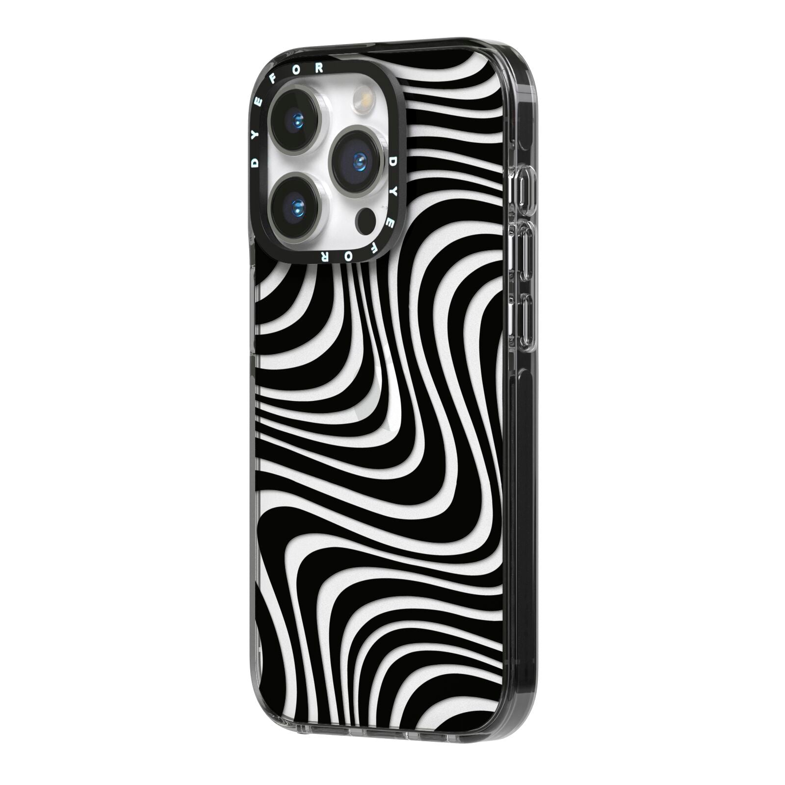 Black Wave iPhone 14 Pro Black Impact Case Side Angle on Silver phone